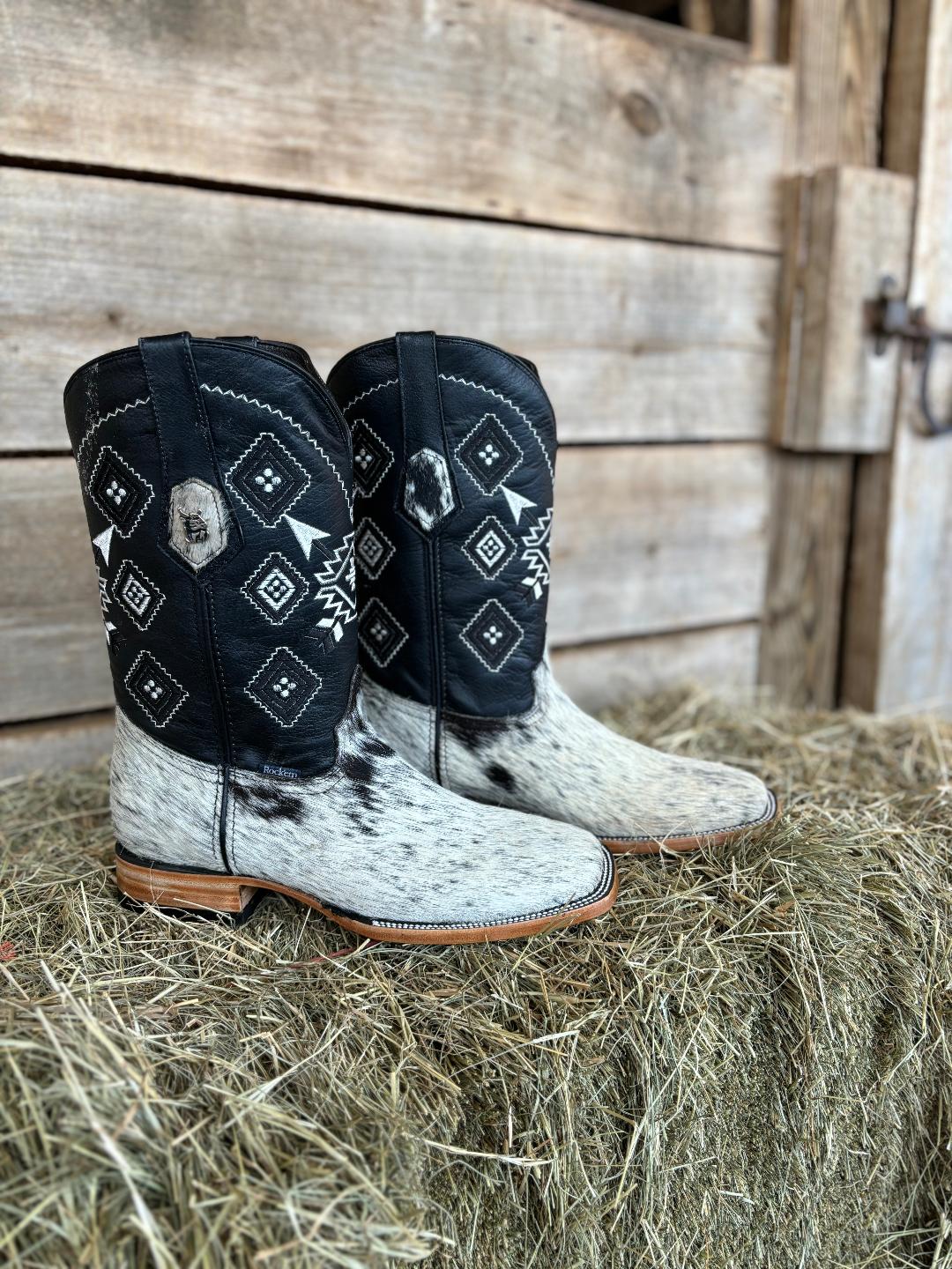 Handcrafted Black and White Cowhide Boot