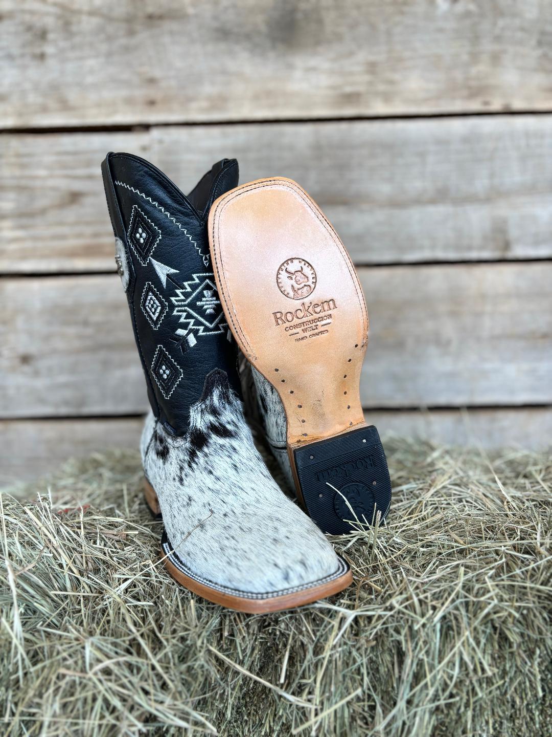Black and white cowhide boots cheap
